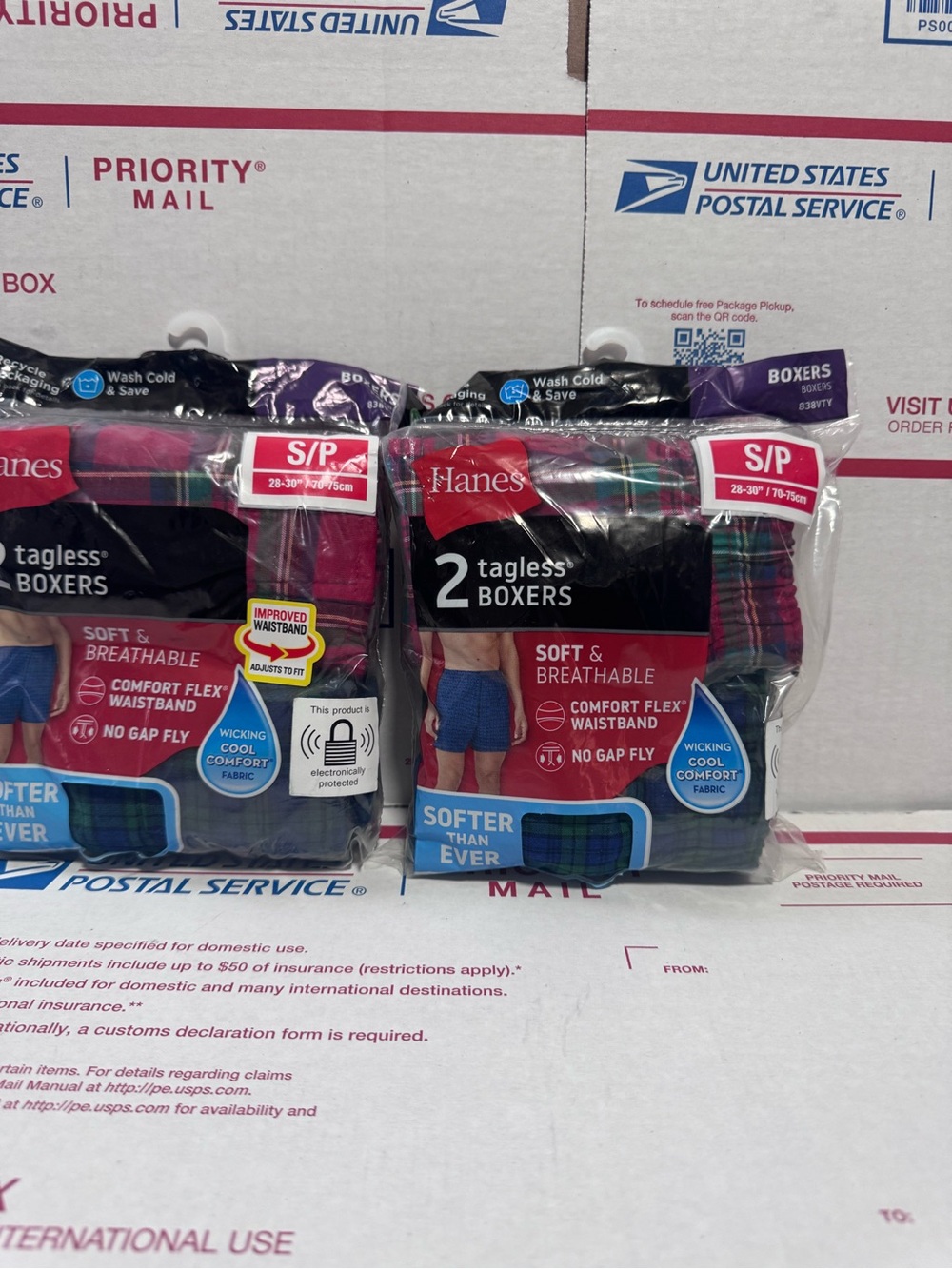 Hanes Men's 2-Pack Tagless Boxers - Blue Plaid & Red Plaid